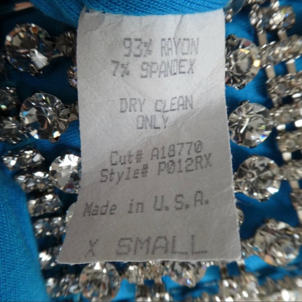Sky Brand Blue Top Ruched Heavy Rhinestone Waistband Bodycon Cutout Back USA XS - Picture 5 of 9